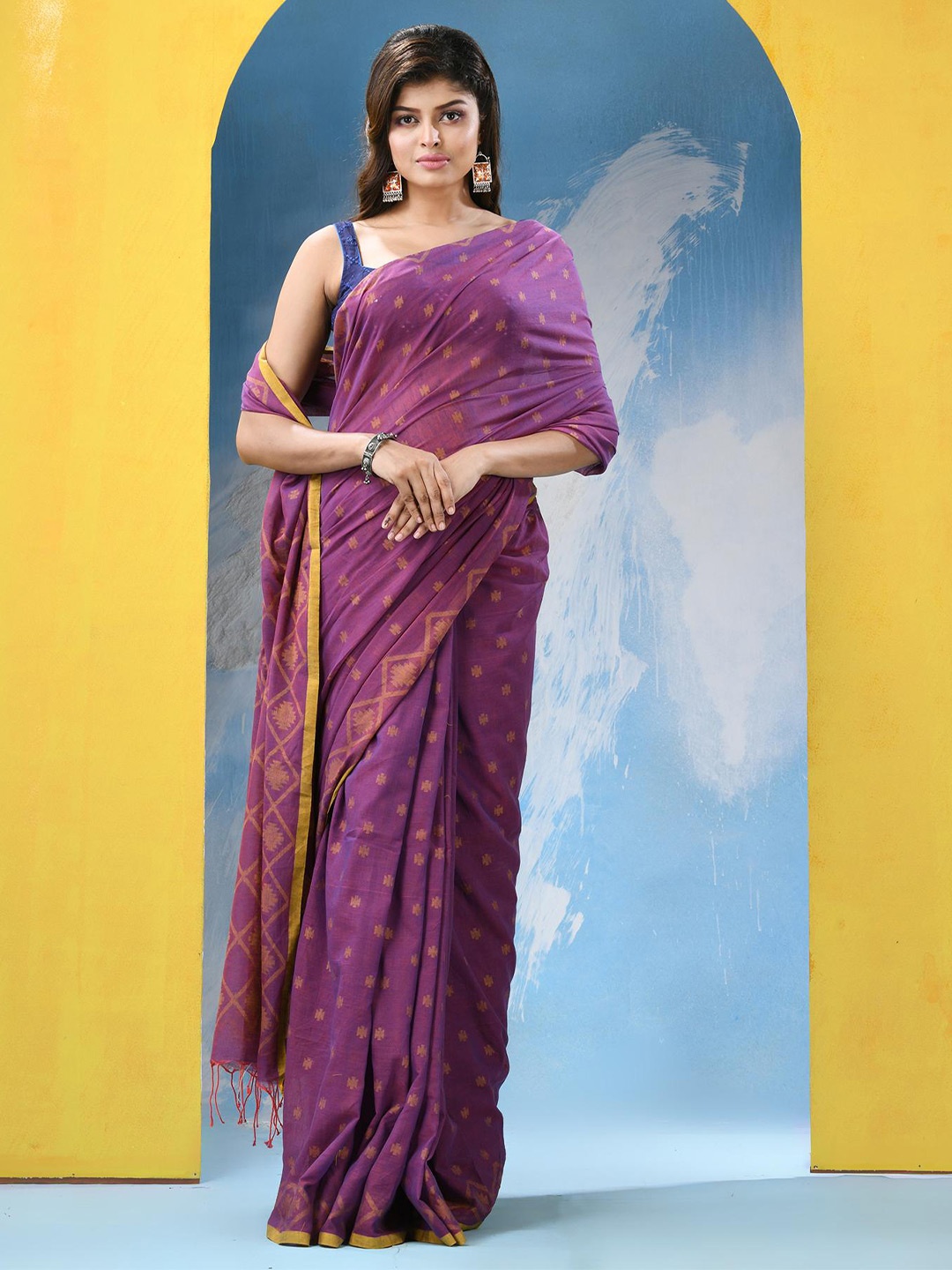 

Angoshobha Woven Design Sequinned Pure Cotton Saree, Purple