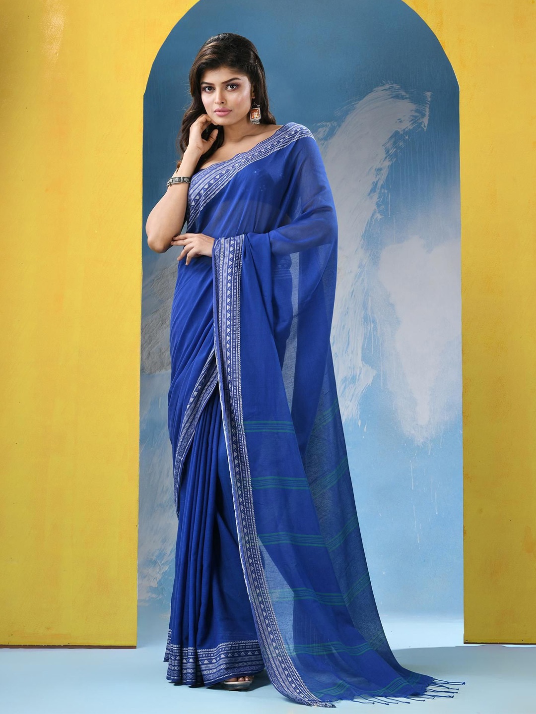 

Angoshobha Zari Pure Cotton Saree, Blue