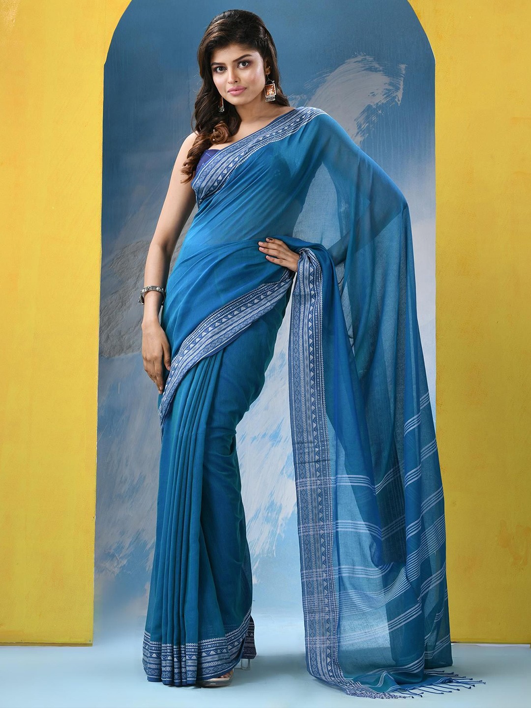 

Angoshobha Pure Cotton Saree, Blue