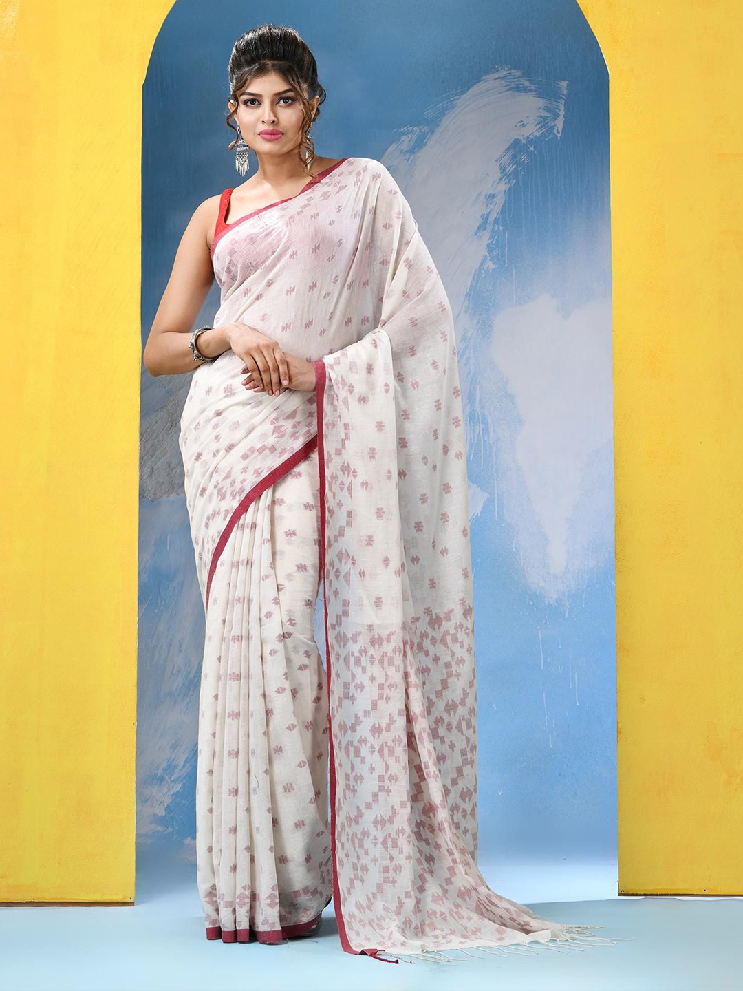 

Angoshobha Woven Design Pure Cotton Saree, White