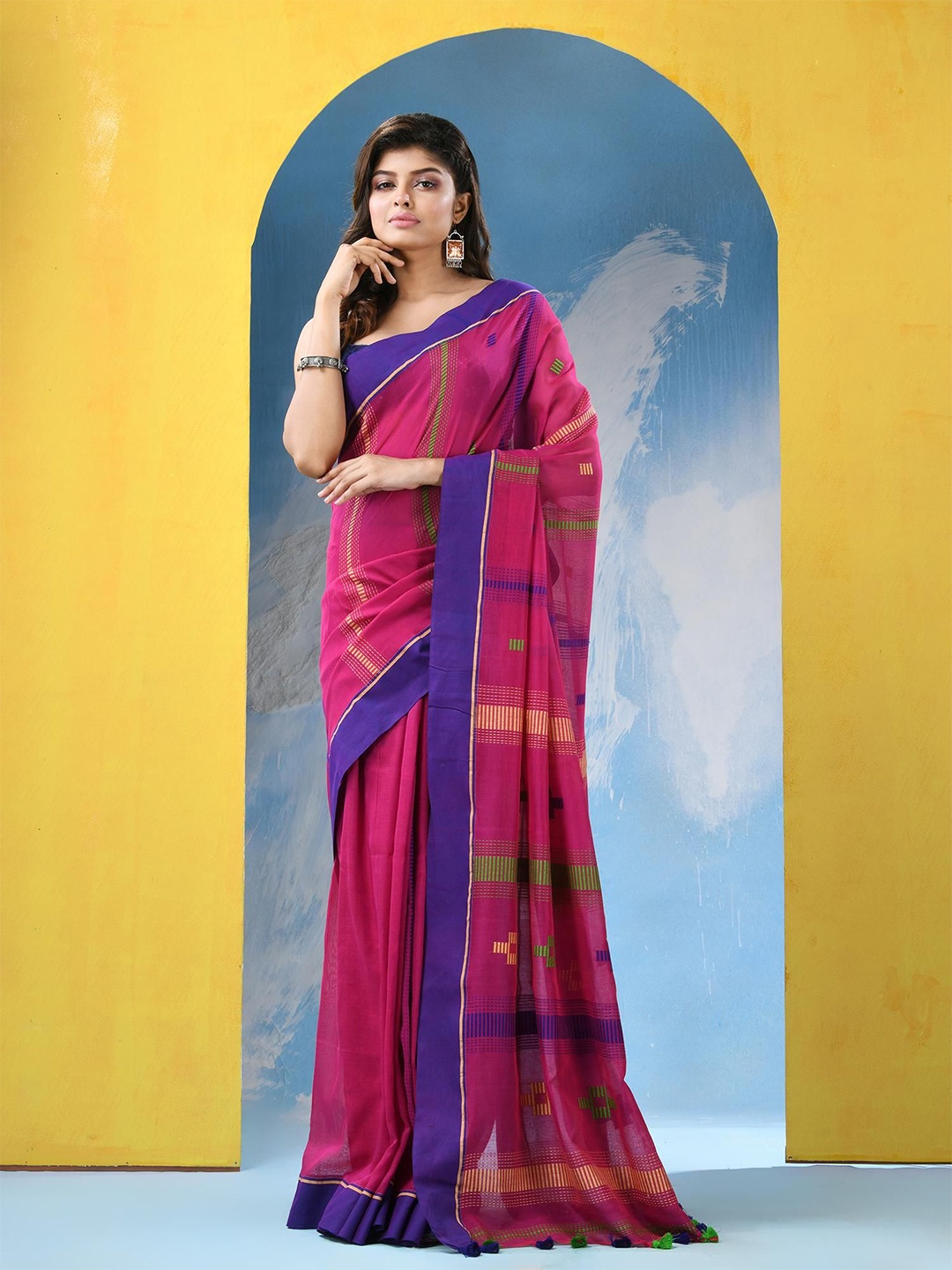 

Angoshobha Woven Design Pure Cotton Saree, Pink