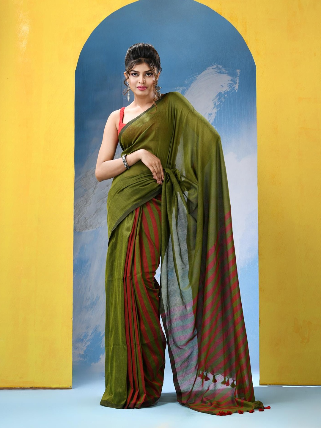 

Angoshobha Pure Cotton Saree, Green