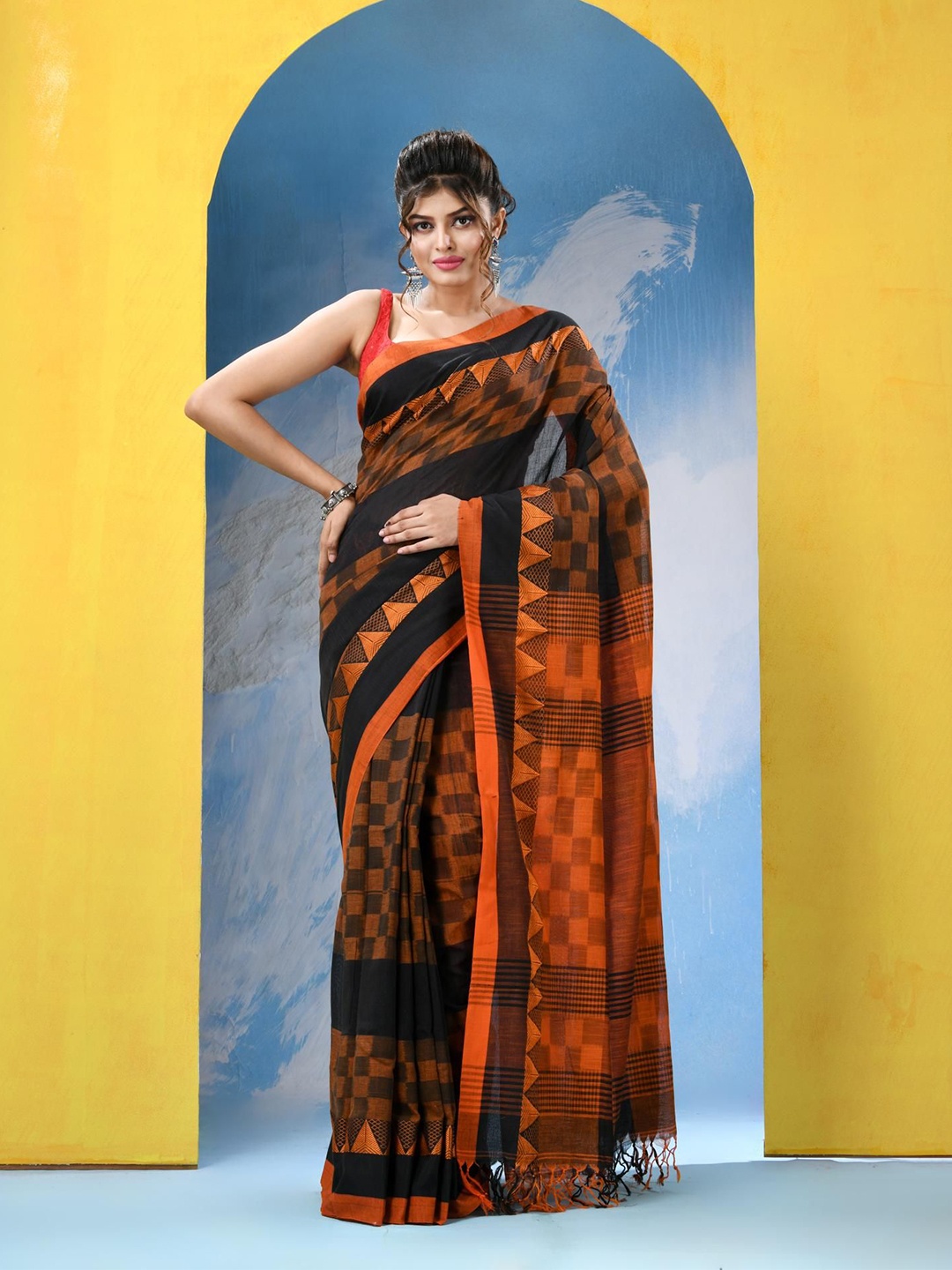 

Angoshobha Pure Cotton Saree, Black