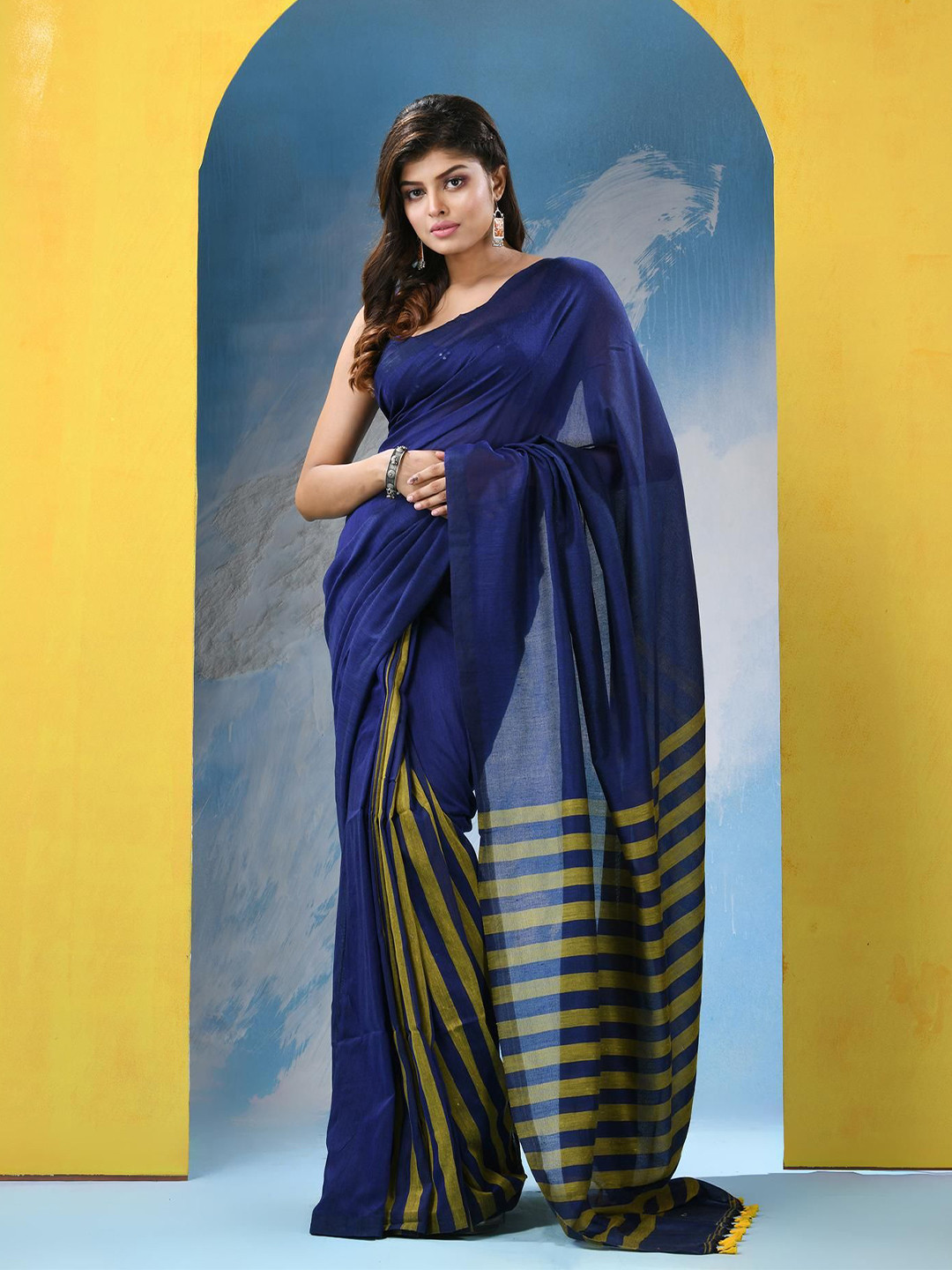 

Angoshobha Pure Cotton Saree, Blue