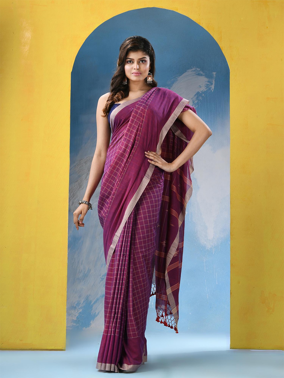 

Angoshobha Checked Zari Pure Cotton Saree, Purple