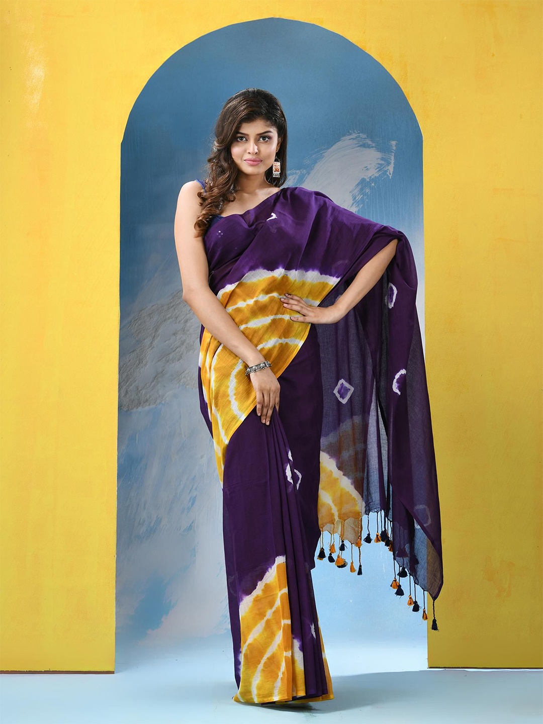 

Angoshobha Bandhani Pure Cotton Saree, Purple
