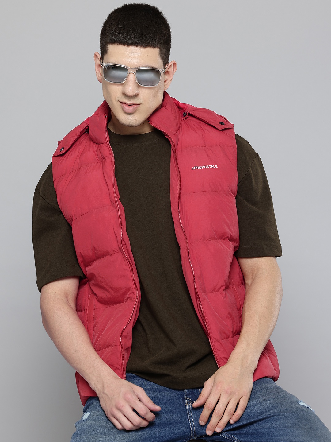 

Aeropostale Sleeveless Hooded Gilet Jacket, Red