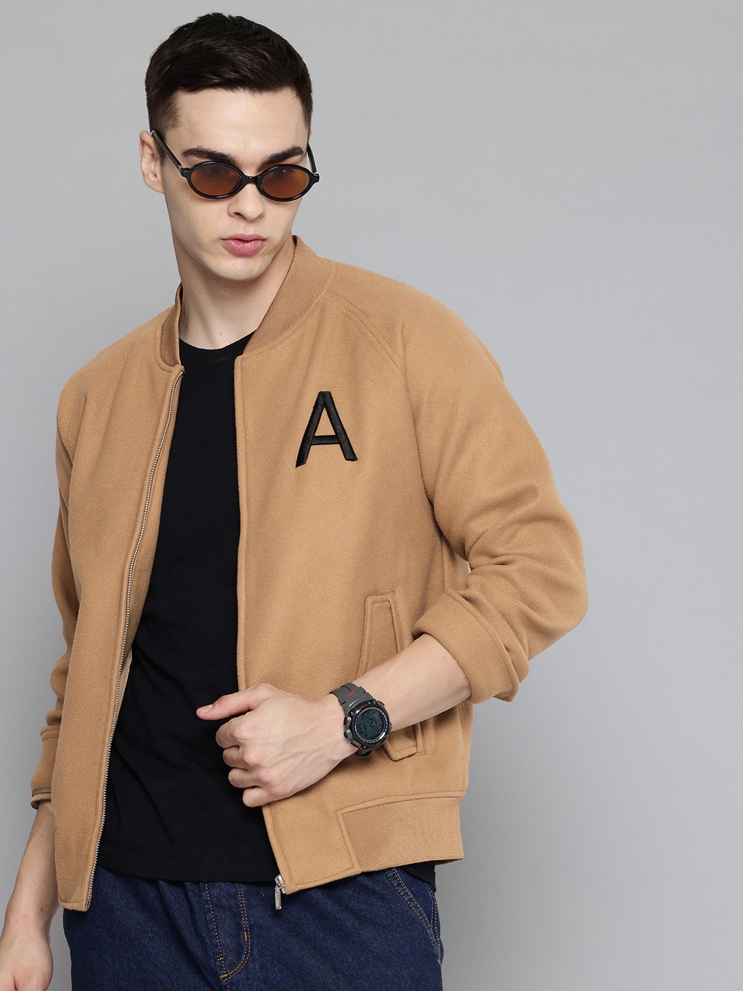 

Aeropostale Embroidered Bomber Jacket, Brown