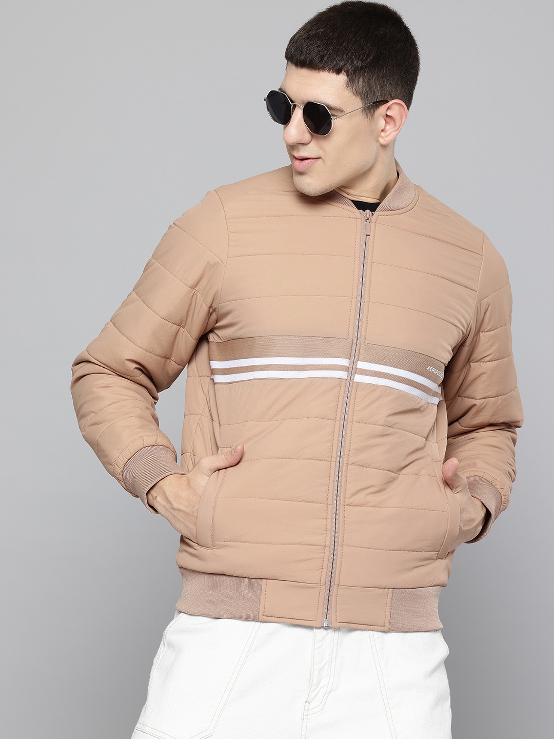 

Aeropostale Mock Collar Padded Jacket, Beige