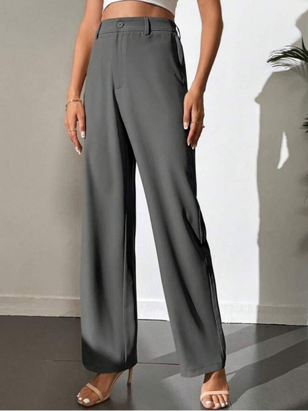 

N N ENTERPRISE Women Relaxed High-Rise Easy Wash Trousers, Grey
