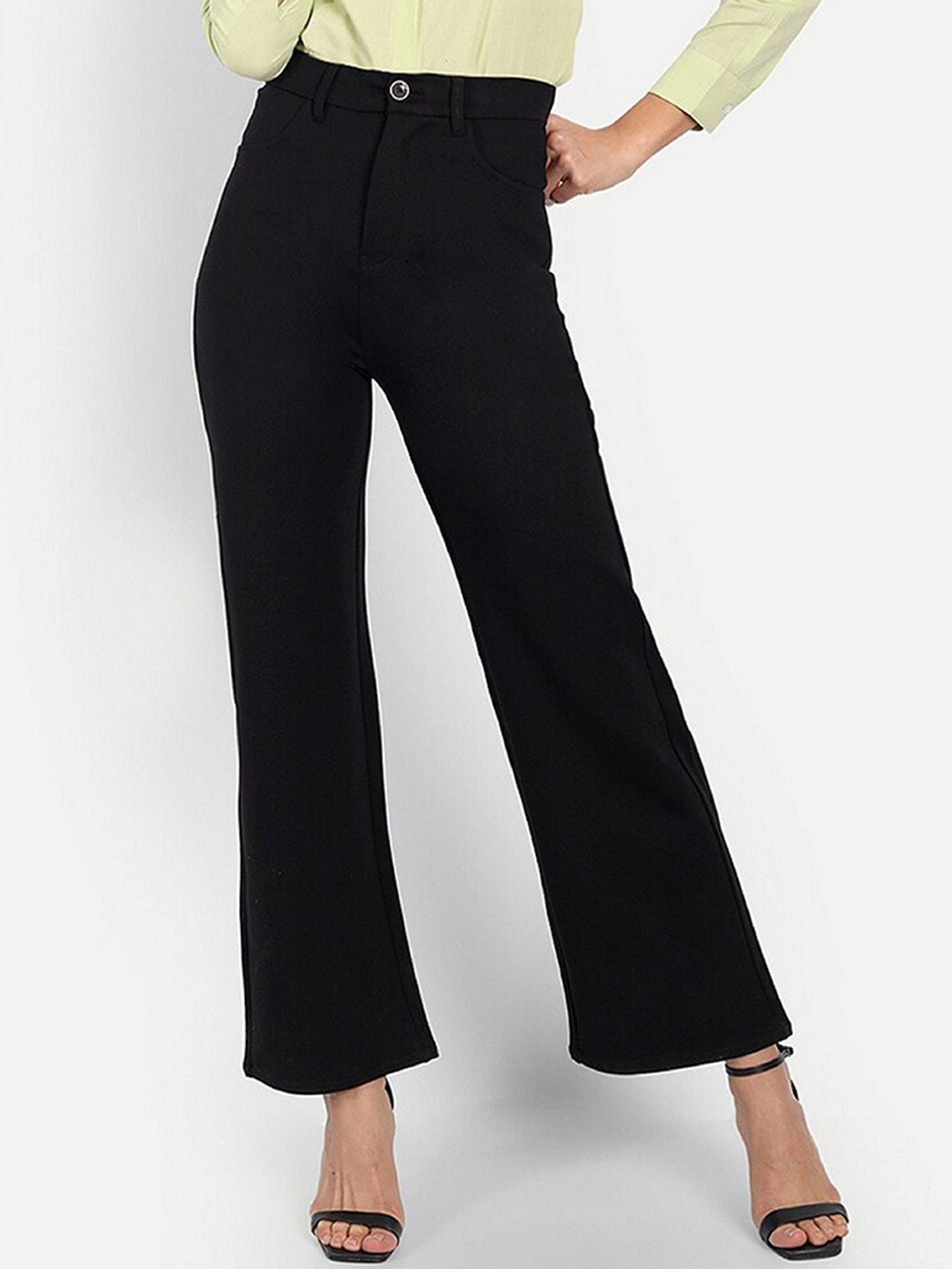 

N N ENTERPRISE Women Relaxed High-Rise Easy Wash Trousers, Black