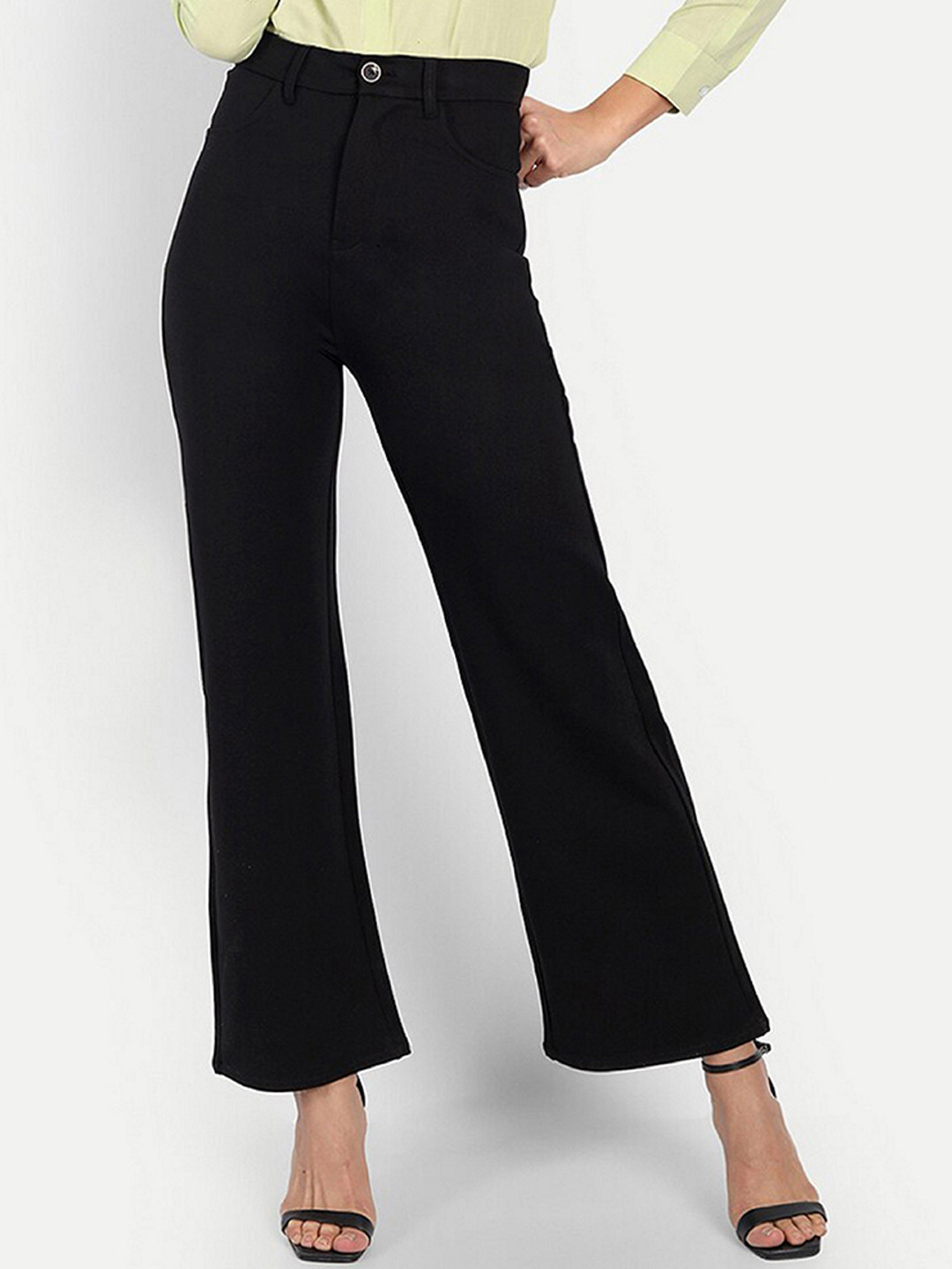 

N N ENTERPRISE Women Relaxed High-Rise Easy Wash Trousers, Black