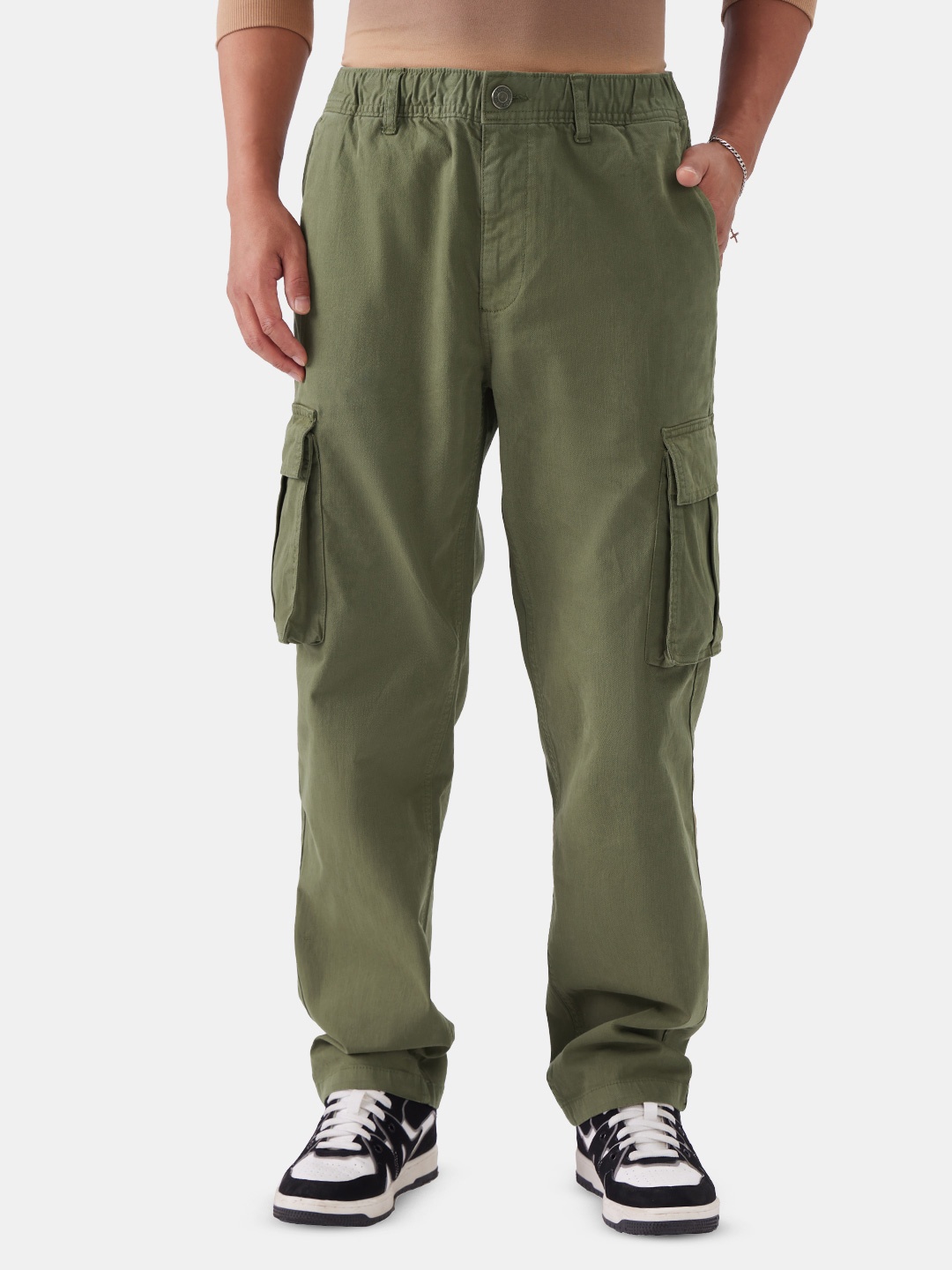 

The Souled Store Men Straight Fit Chinos Trousers, Green