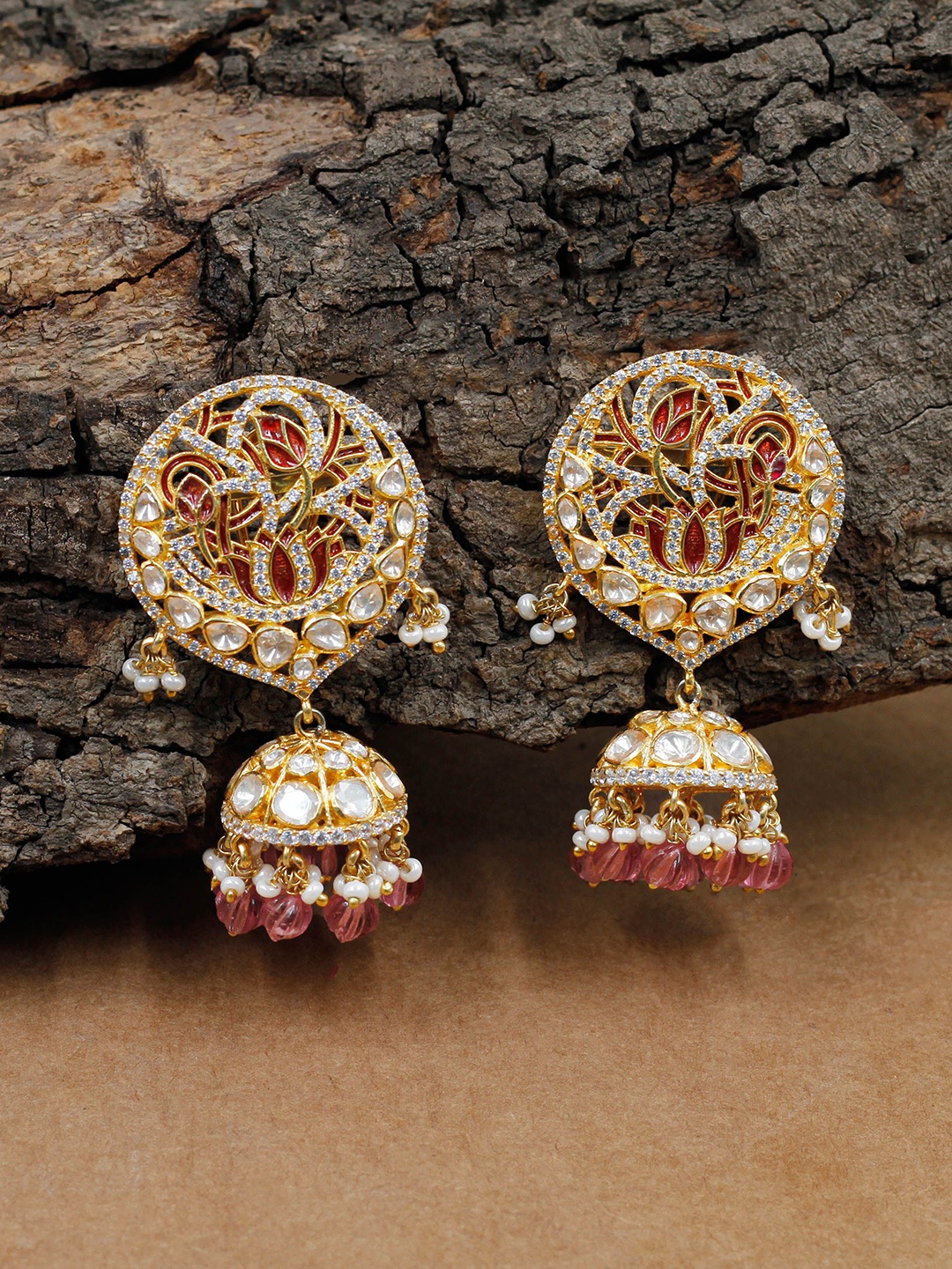 

SANGEETA BOOCHRA Teardrop Shaped Jhumkas Earrings, Gold