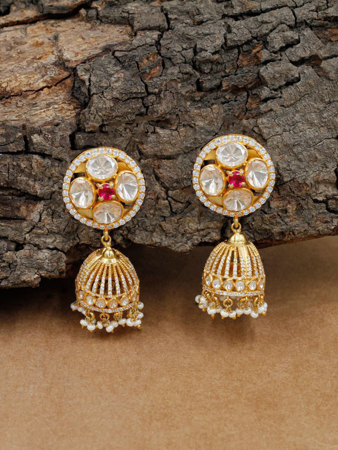 

SANGEETA BOOCHRA Teardrop Shaped Jhumkas Earrings, Gold