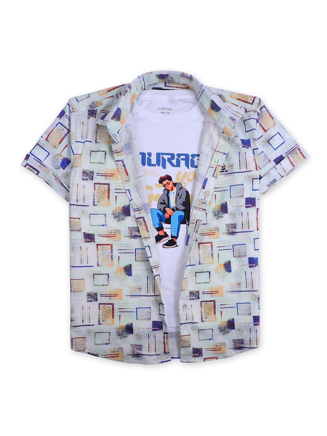 

CAVIO Boys Printed Casual Shirt & T-Shirt, Yellow