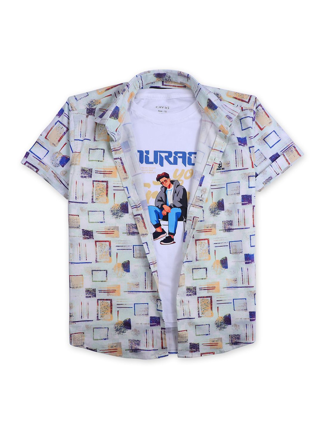 

CAVIO Boys Printed Casual Shirt & T-Shirt, Yellow