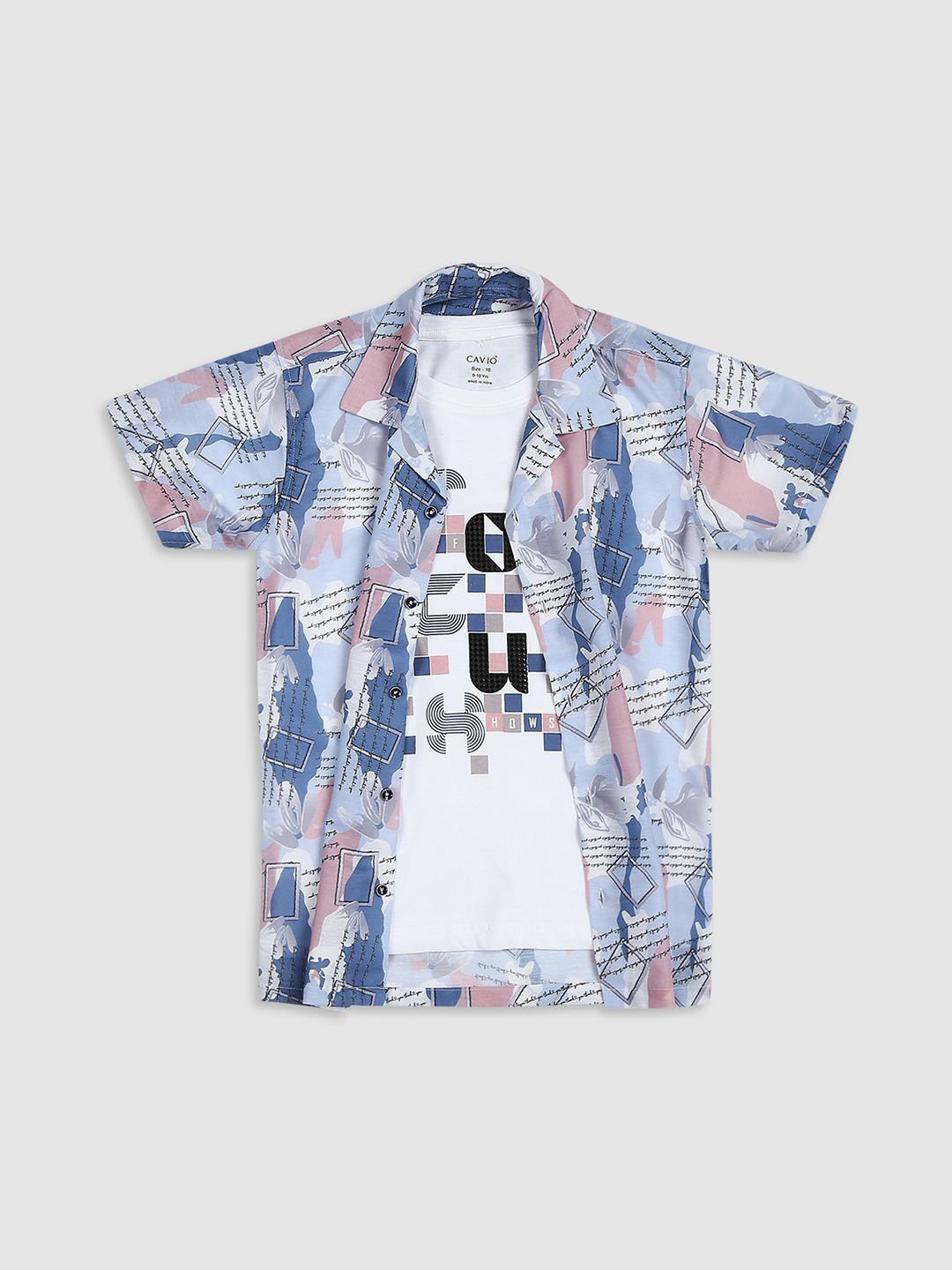 

CAVIO Boys Printed Casual Shirt & T-Shirt, Blue