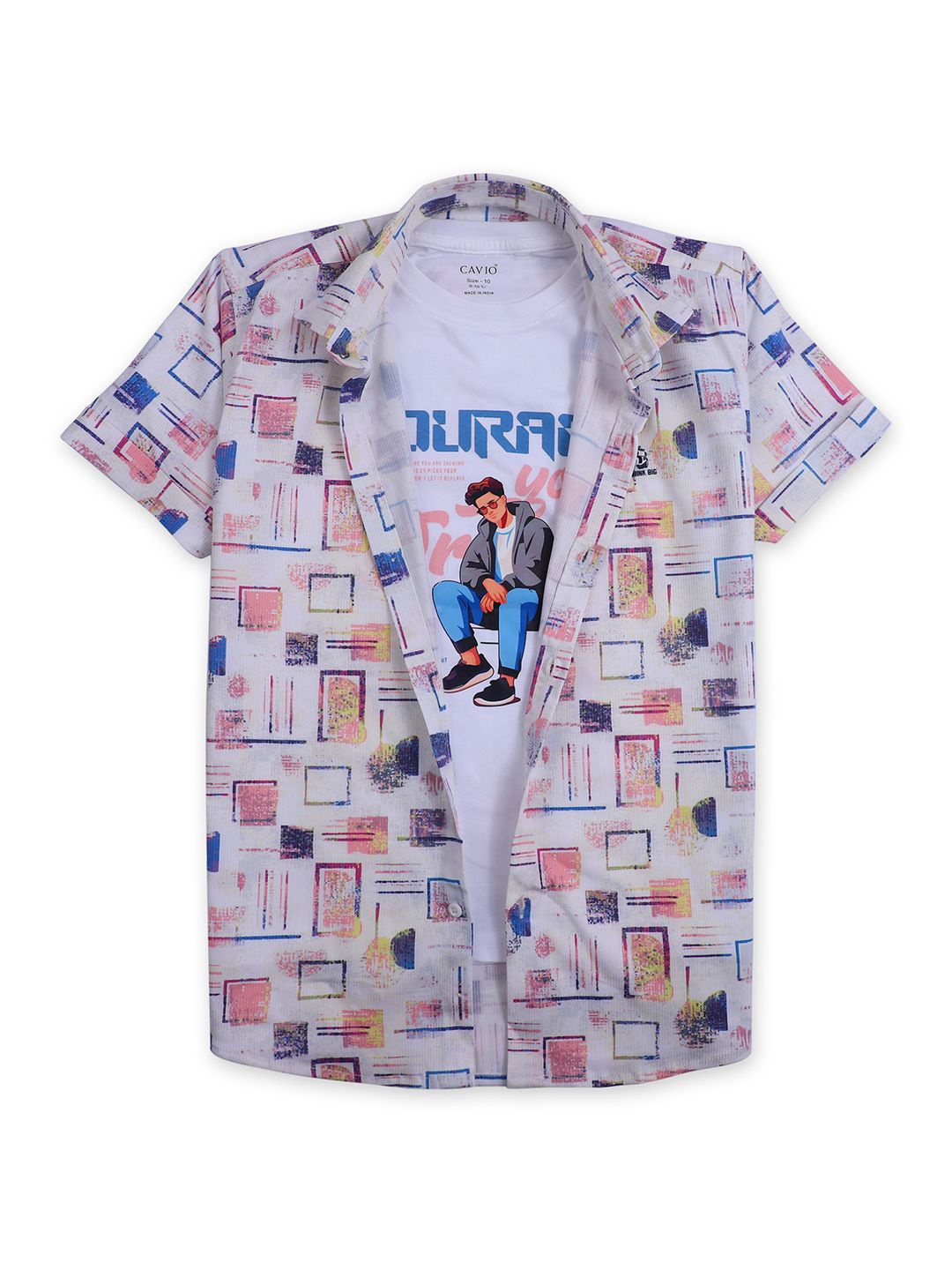 

CAVIO Boys Printed Casual Shirt & T-Shirt, Pink