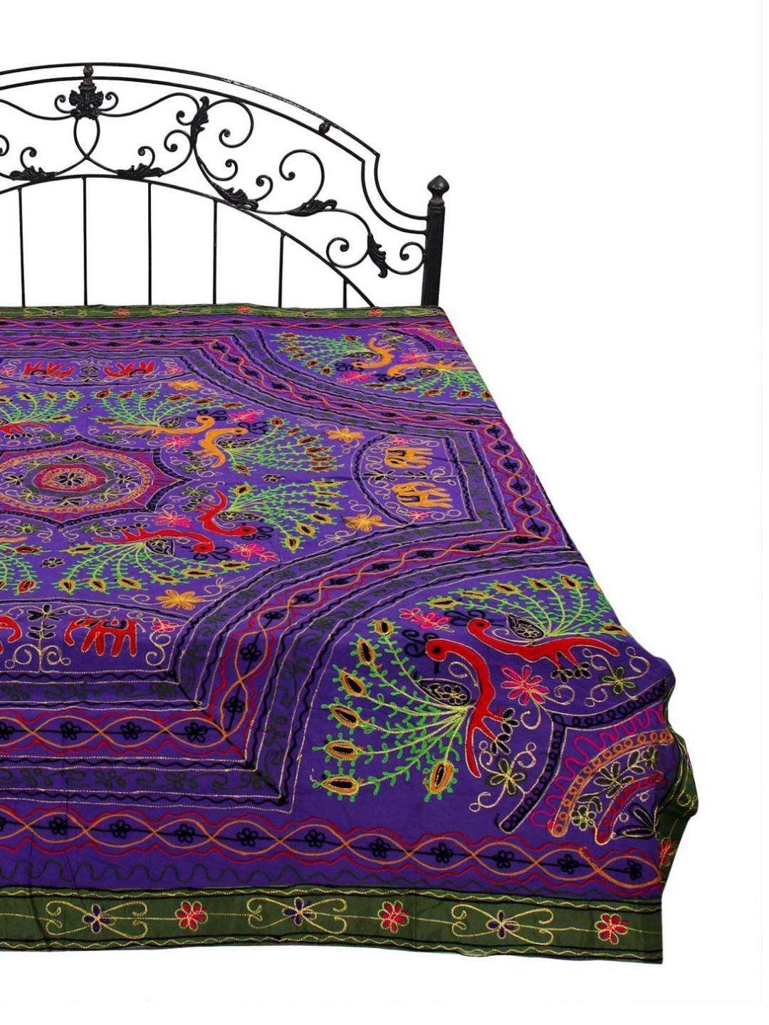 

Exotic India Violet & Red Ethnic Motifs 300 TC Queen Bedsheet with Pillow Covers