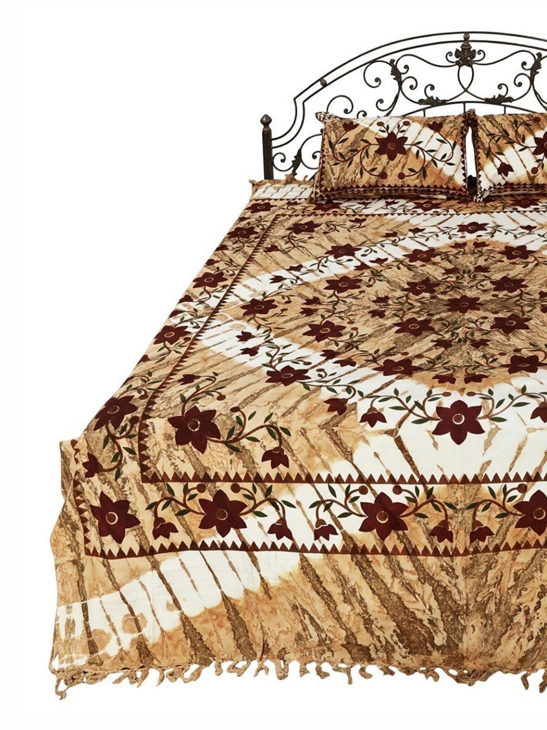 

Exotic India Golden Glow Batik Dyed Pure Cotton Bedspread and Printed Flower, Gold