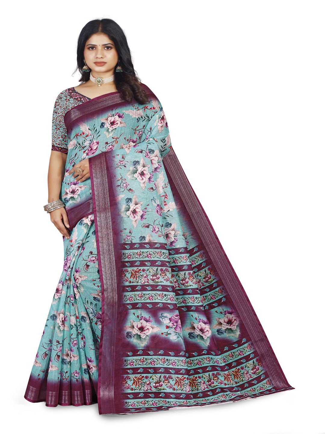

Preethu Floral Silk Cotton Mysore Silk Saree, Blue