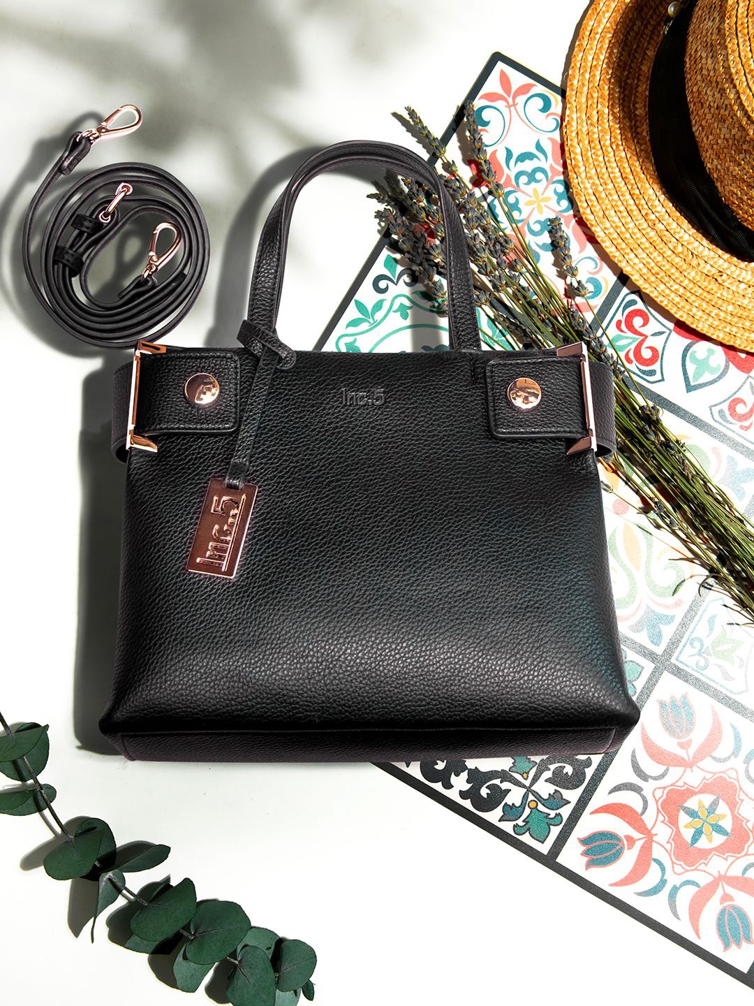 

Inc 5 Bucket Shoulder Bag with Applique, Black