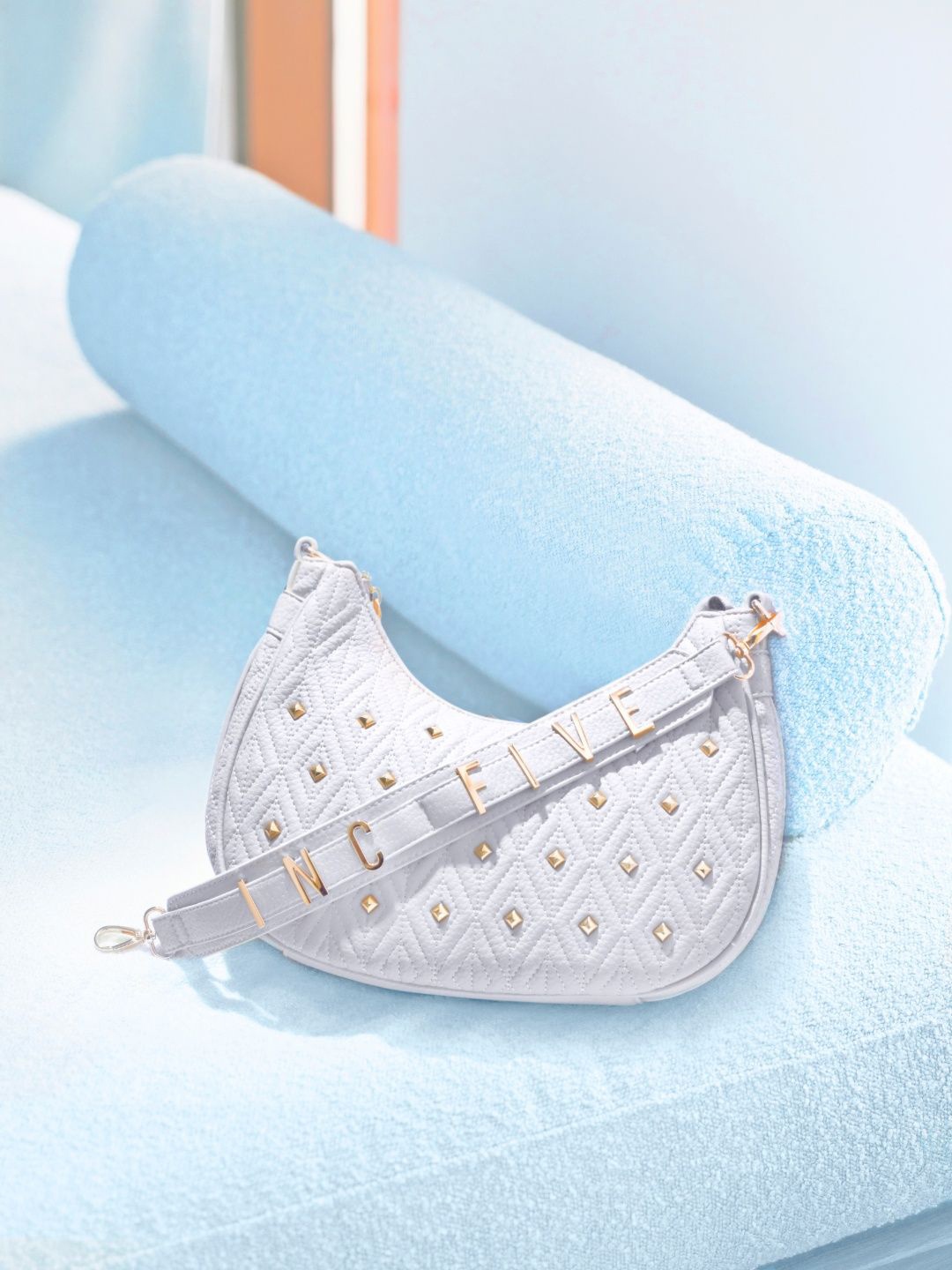 

Inc 5 Embellished Oversized Half Moon Shoulder Bag, Beige