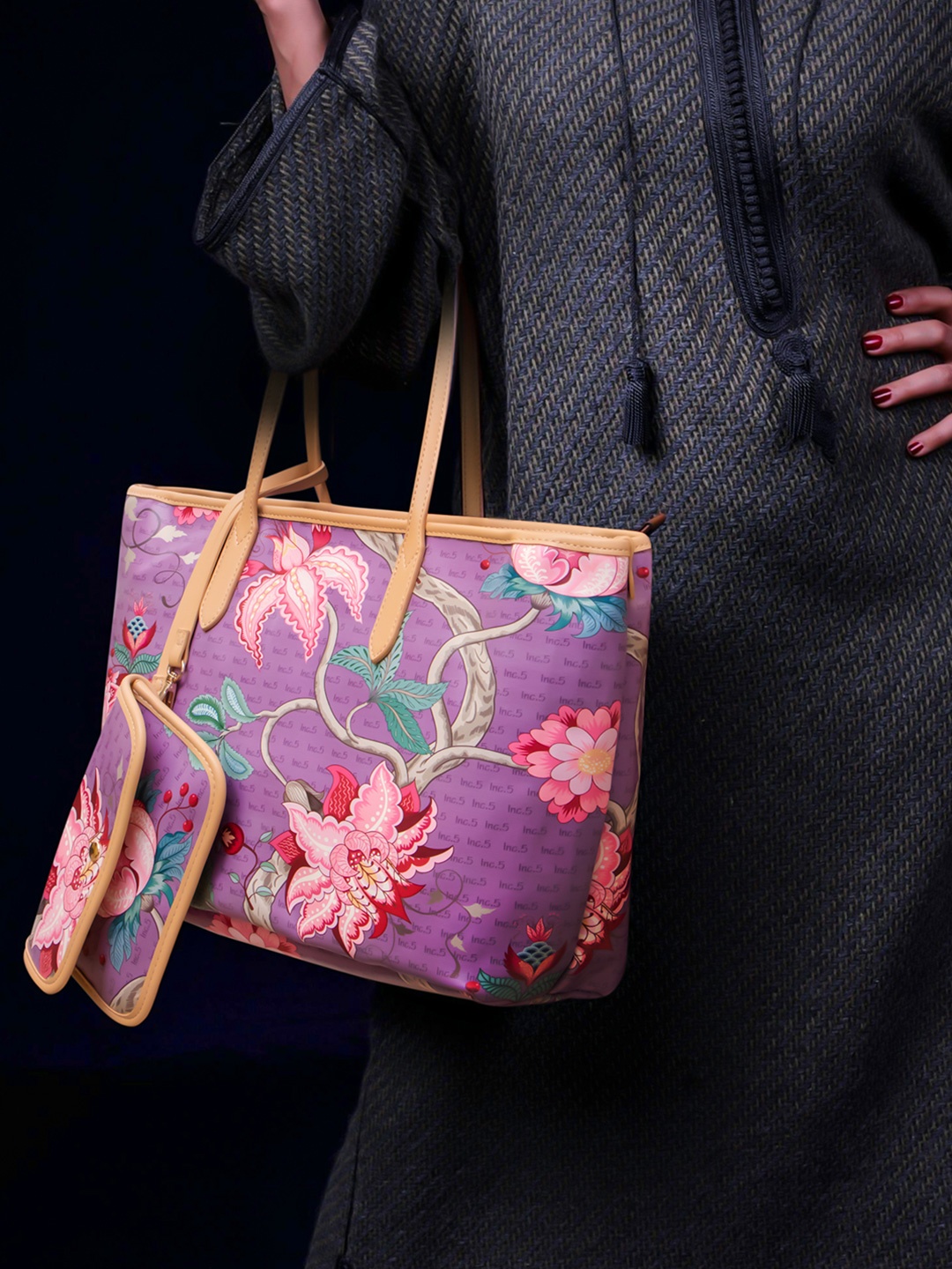 

Inc 5 Printed PU Oversized Shopper Tote Bag, Purple