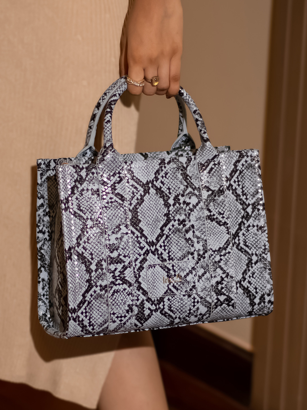 

Inc 5 Animal Printed PU Oversized Structured Satchel with Tasselled, Blue