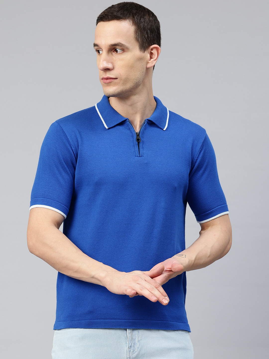 

Pierre Carlo Men Solid Polo Collar T-shirt, Blue