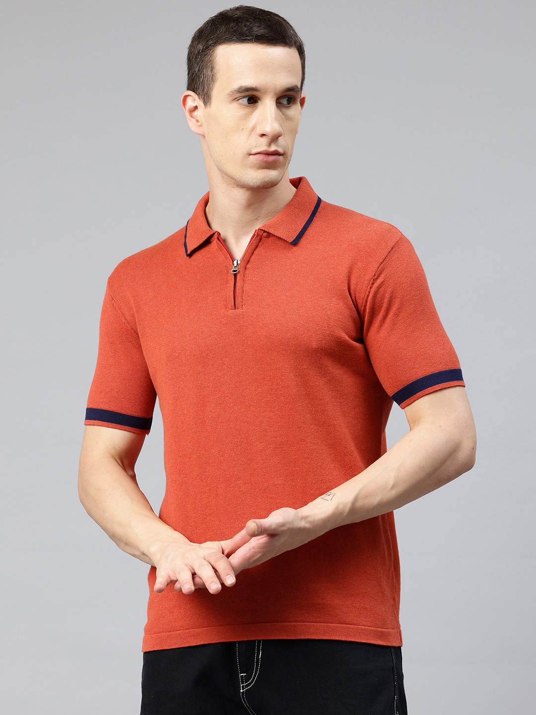 

Pierre Carlo Men Solid Polo Collar T-shirt, Orange