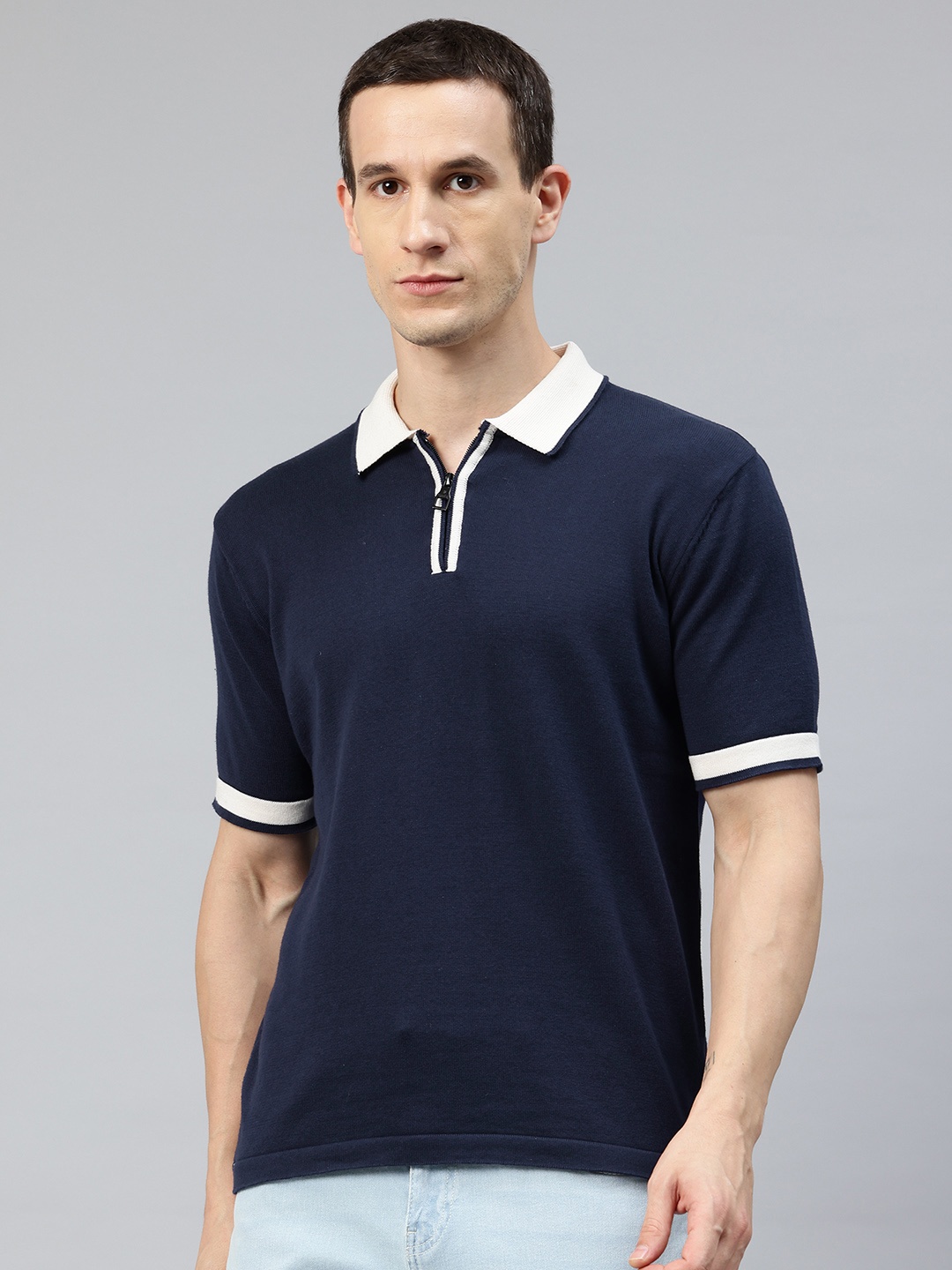

Pierre Carlo Men Solid Polo Collar T-shirt, Navy blue