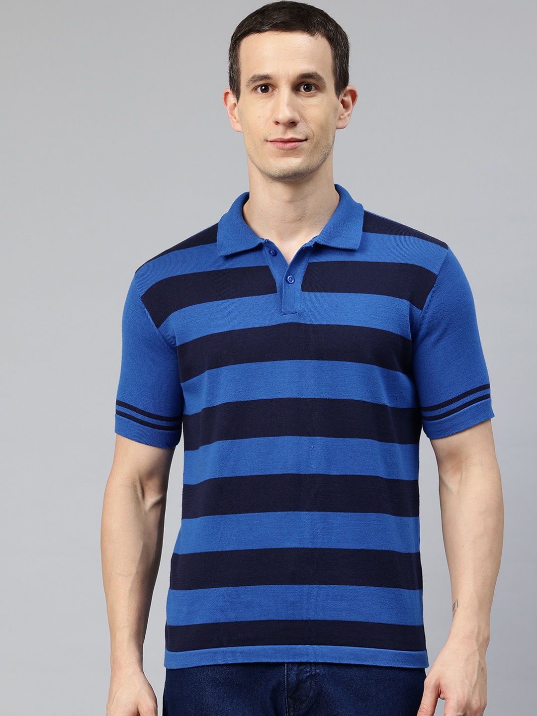 

Pierre Carlo Men Striped Polo Collar T-shirt, Blue