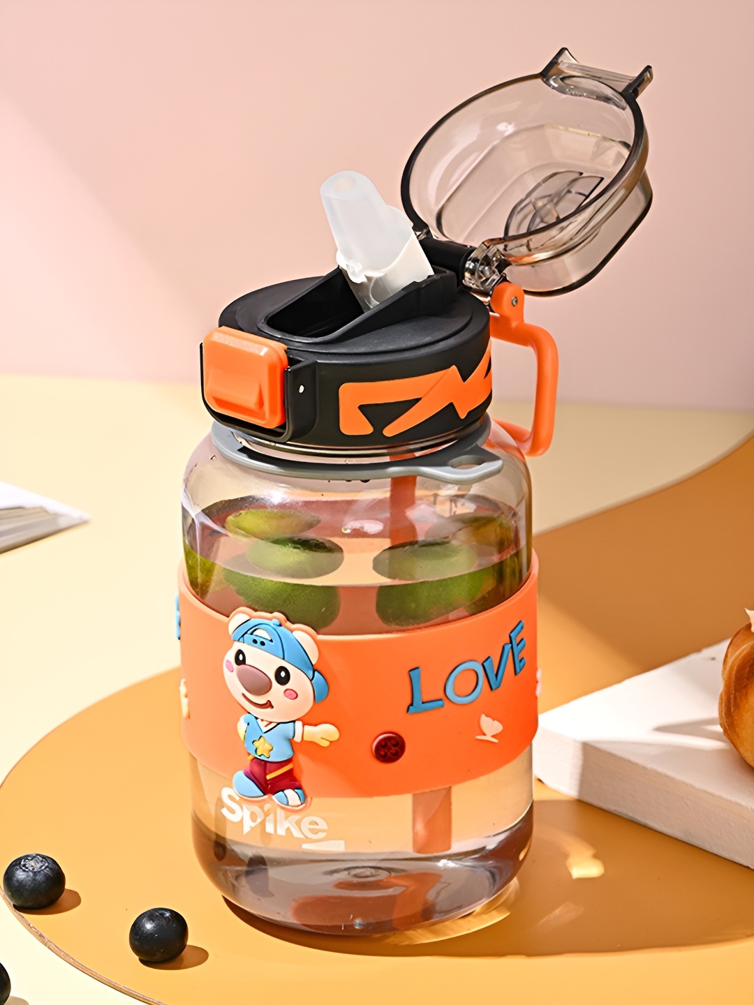 

Kuber Industries Orange & Transparent Single Plastic Printed Water Bottle