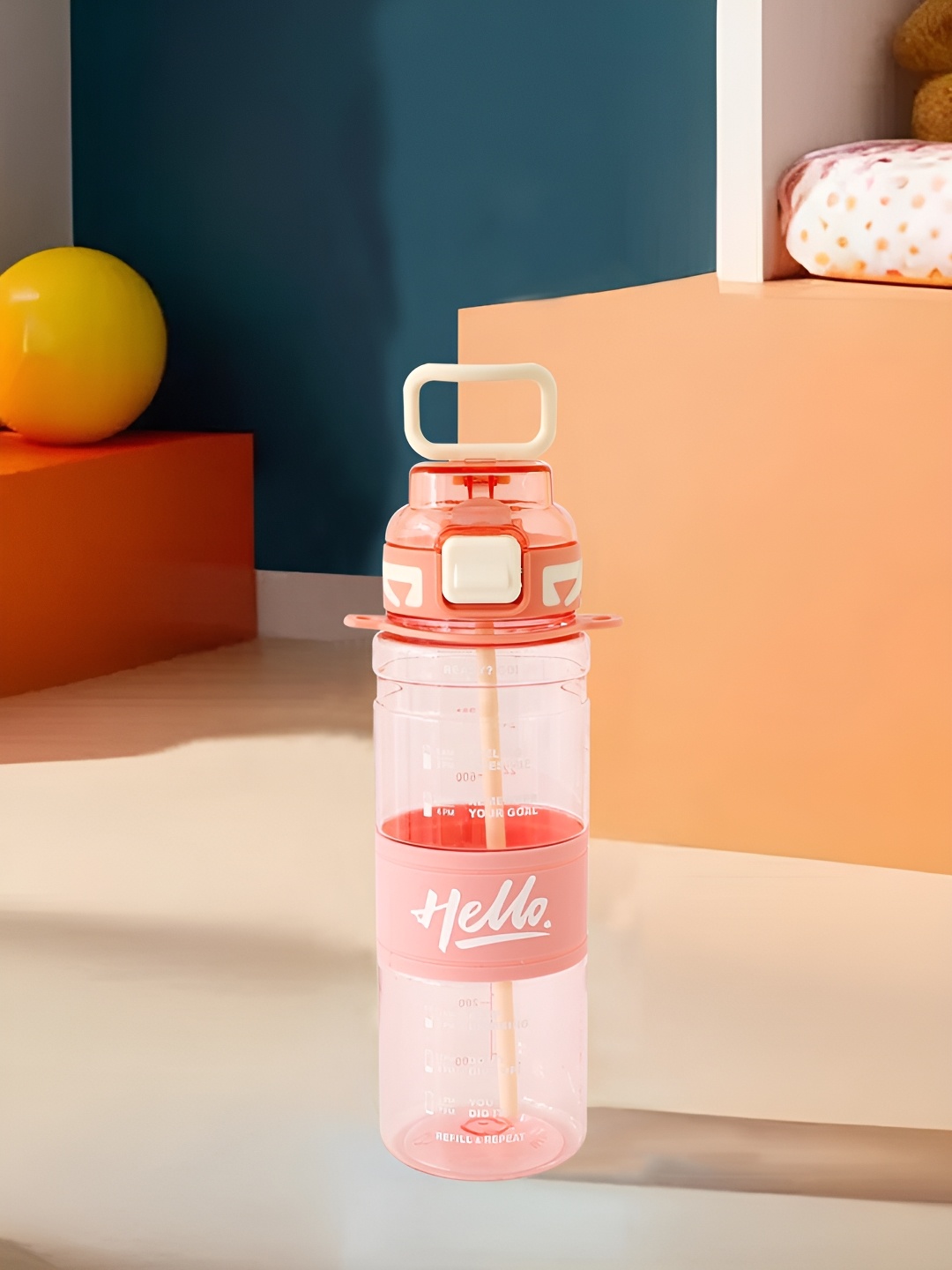 

Kuber Industries Pink & Transparent Single Plastic Printed Water Bottle