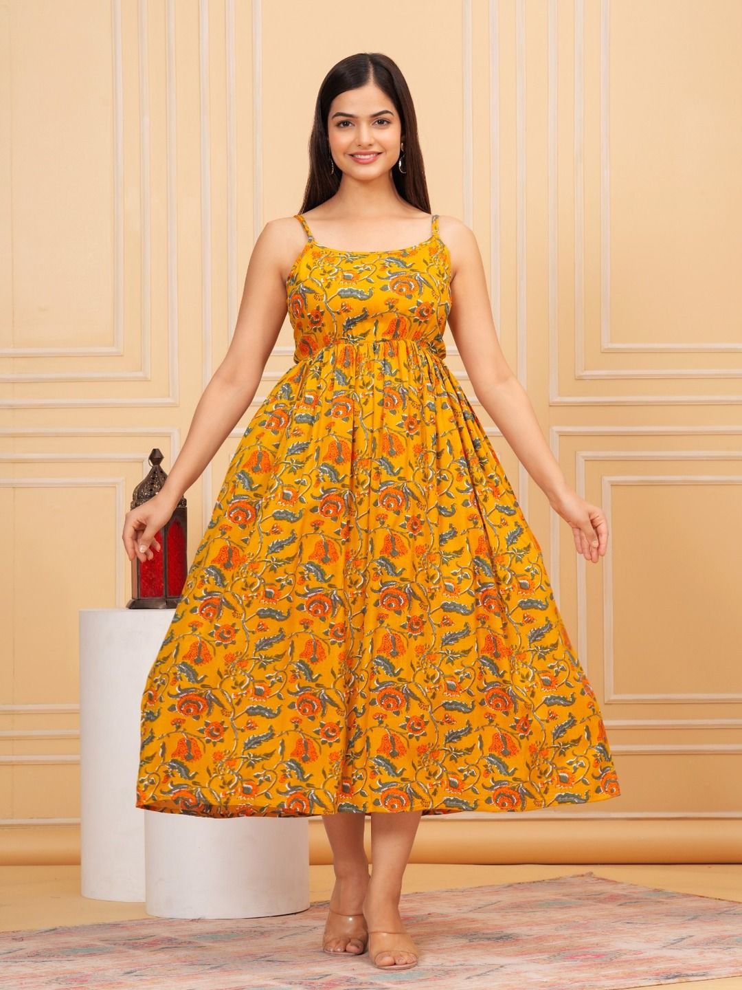 

suiwal's Floral Print A-Line Midi Dress, Yellow