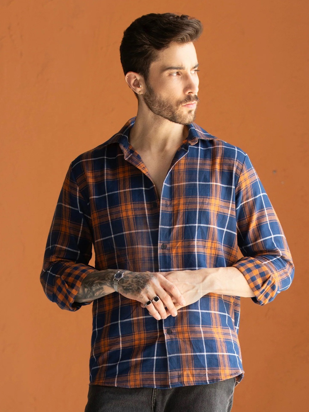 

BOTNIA Men Tartan Checks Opaque Checked Casual Shirt, Blue