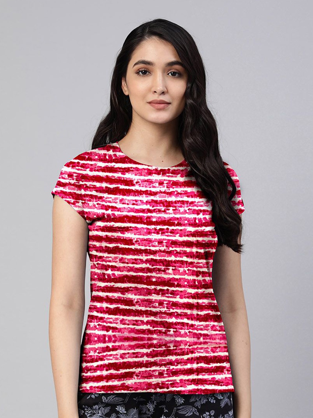 

LYRA Women Striped Monochrome Pockets T-shirt, Black