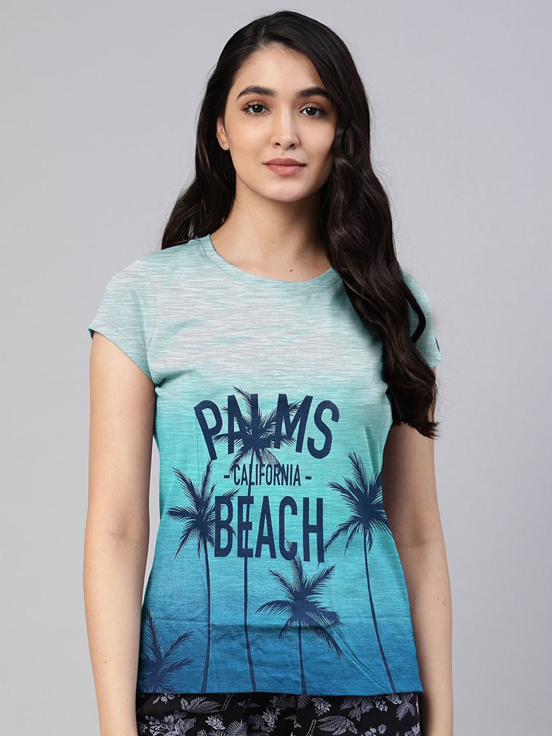 

LYRA Women Typography Printed Extended Sleeves Pockets T-shirt, Blue