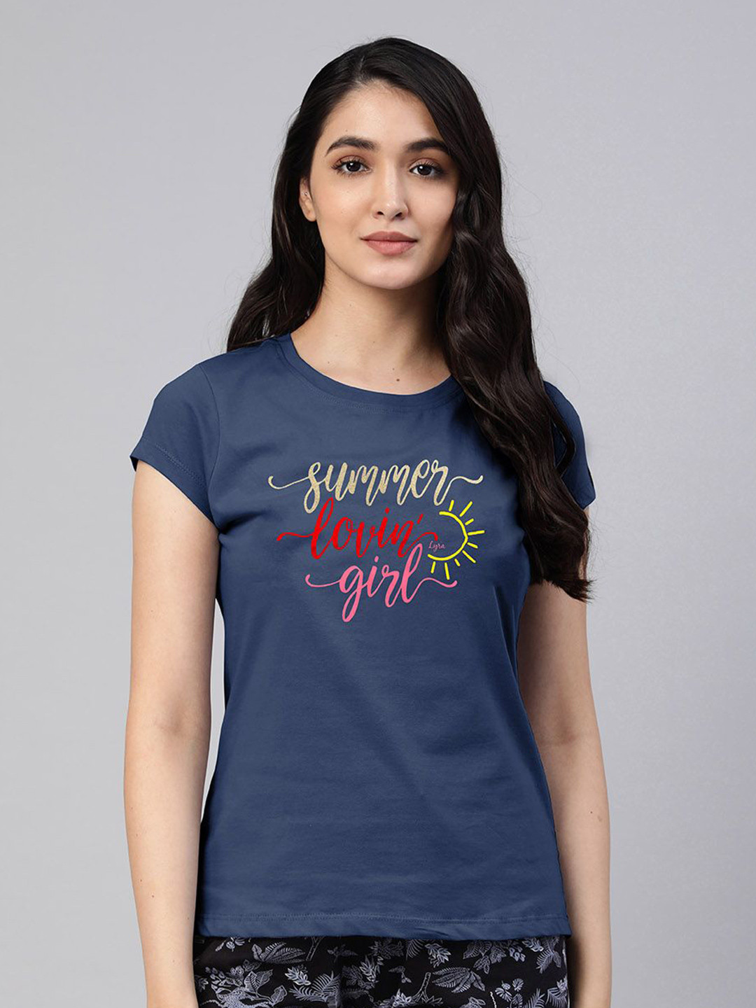 

LYRA Women Typography Printed T-shirt, Blue