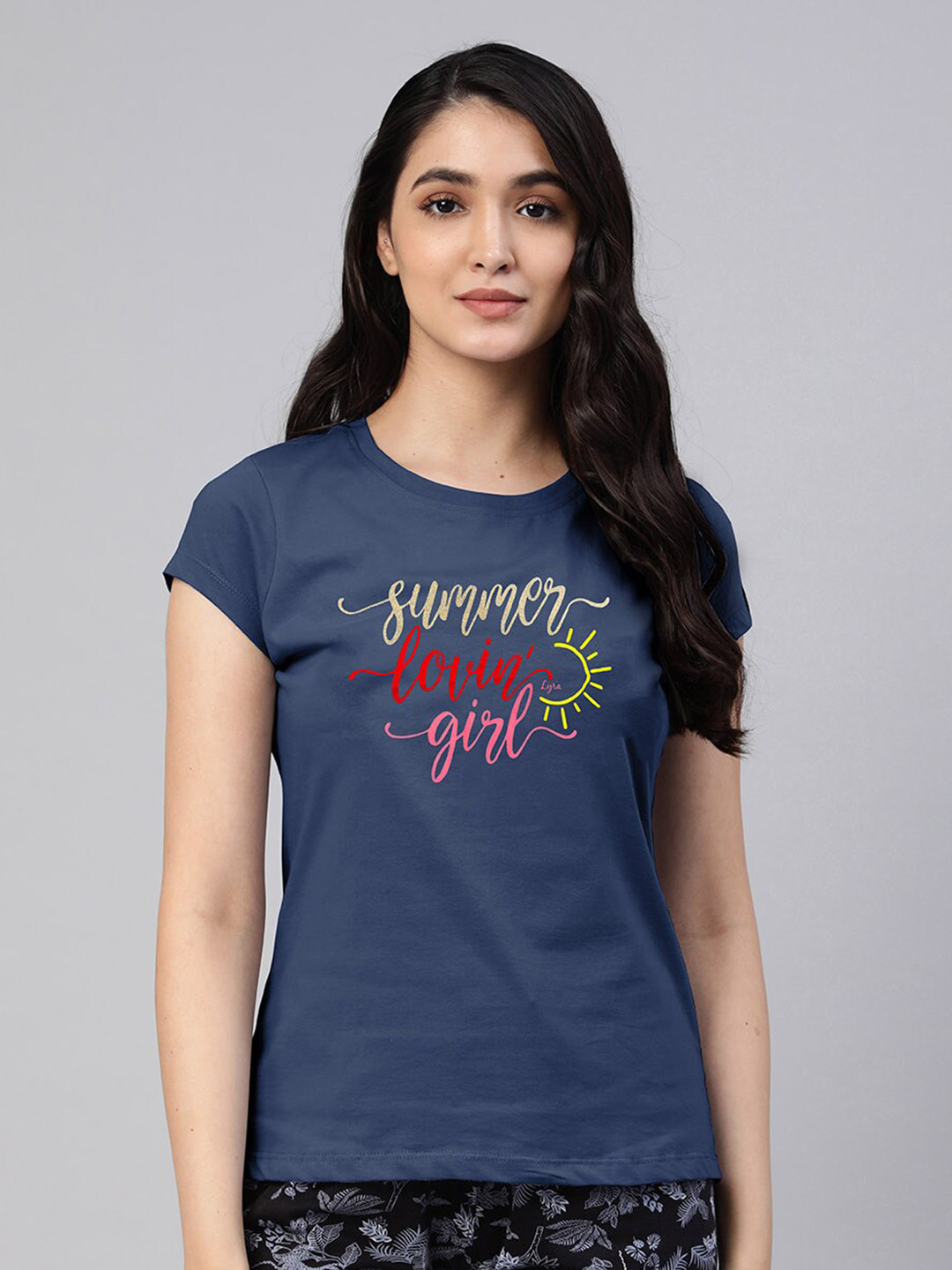 

LYRA Women Typography Printed T-shirt, Blue