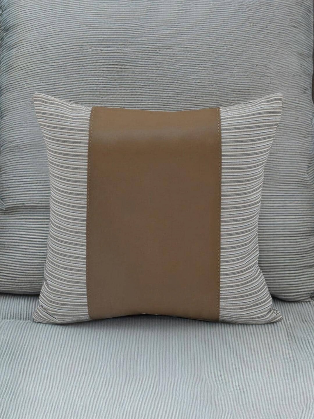 

Athome by Nilkamal Beige & Silver-Toned Striped Square Cushion Covers