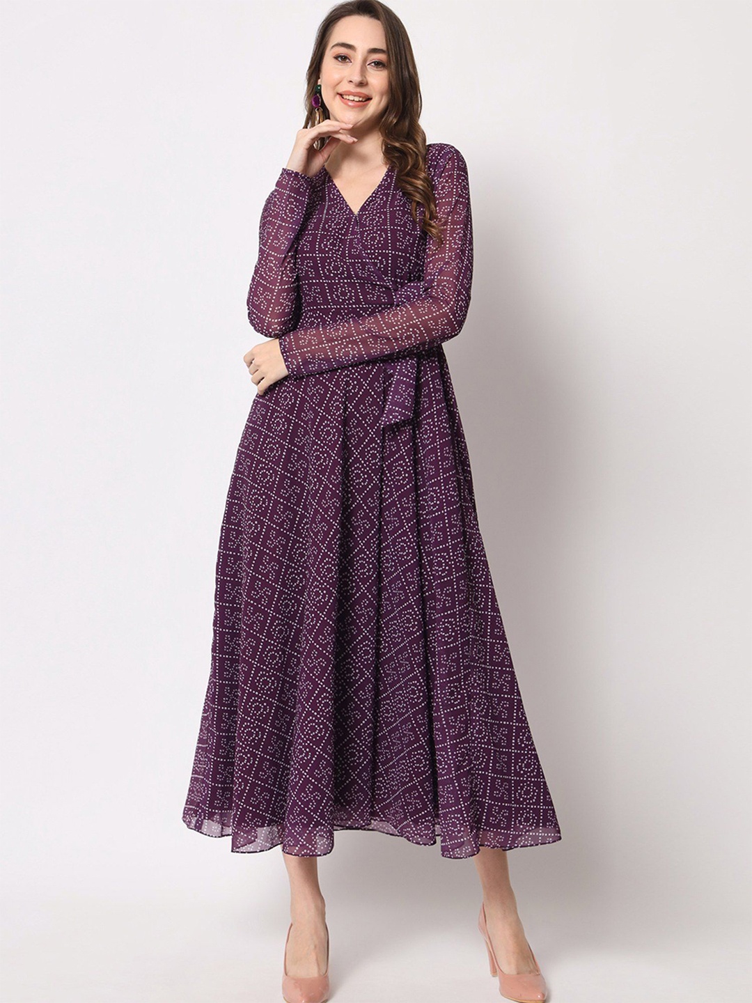 

Kedar Fab Floral Print Georgette Fit & Flare Midi Dress, Purple