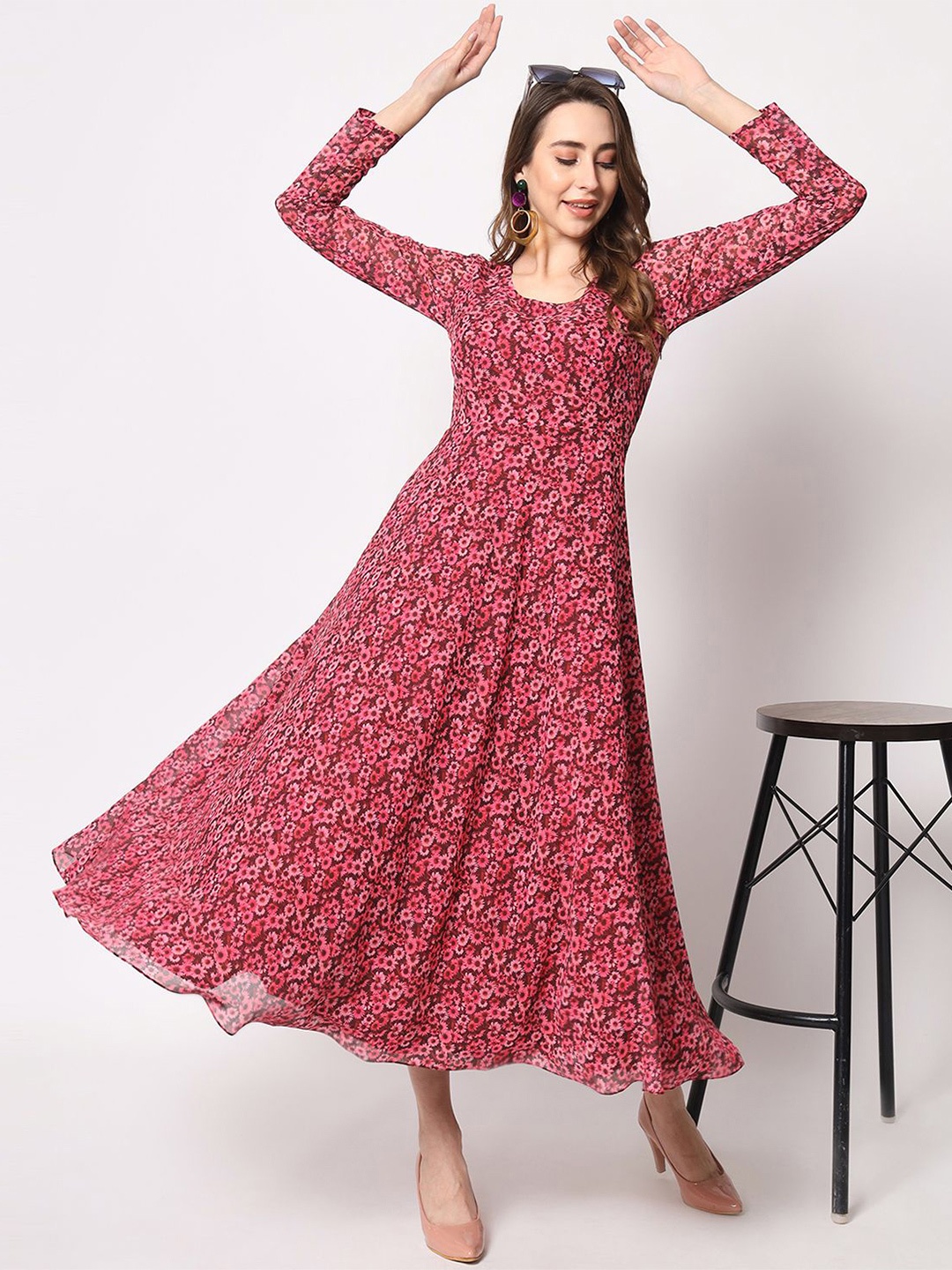 

Kedar Fab Floral Print Georgette Maxi Dress, Red