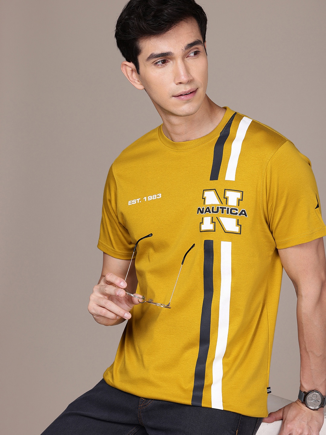 

Nautica Pure Cotton Brand Logo Printed T-shirt, Mustard