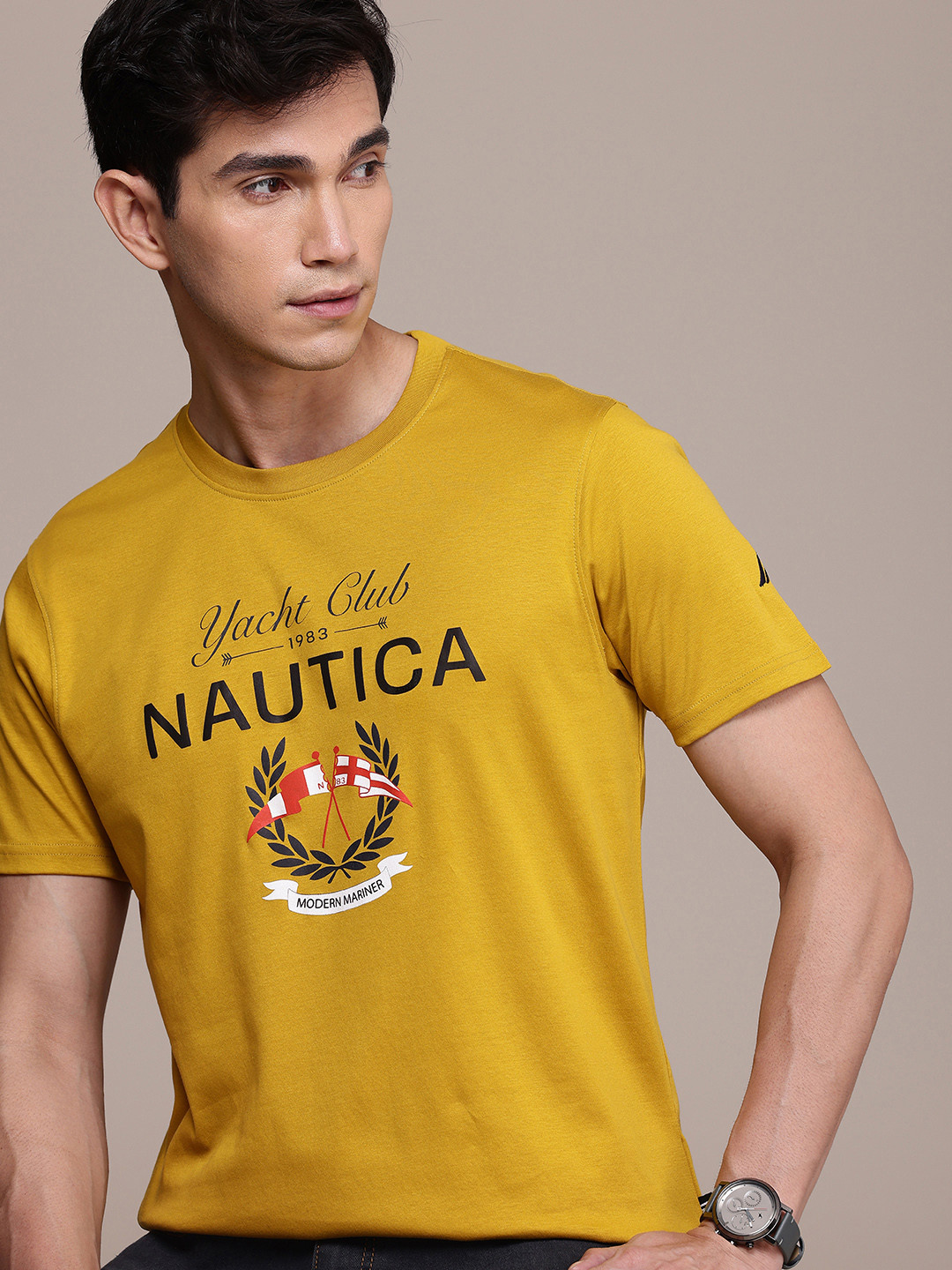 

Nautica Pure Cotton Brand Logo Printed T-shirt, Mustard