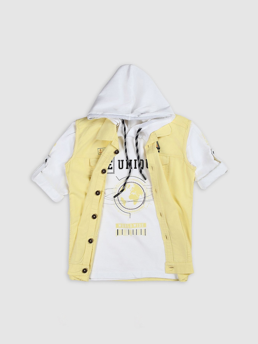 

CAVIO Boys Colourblocked Lightweight Denim Jacket with Embroidered, Yellow