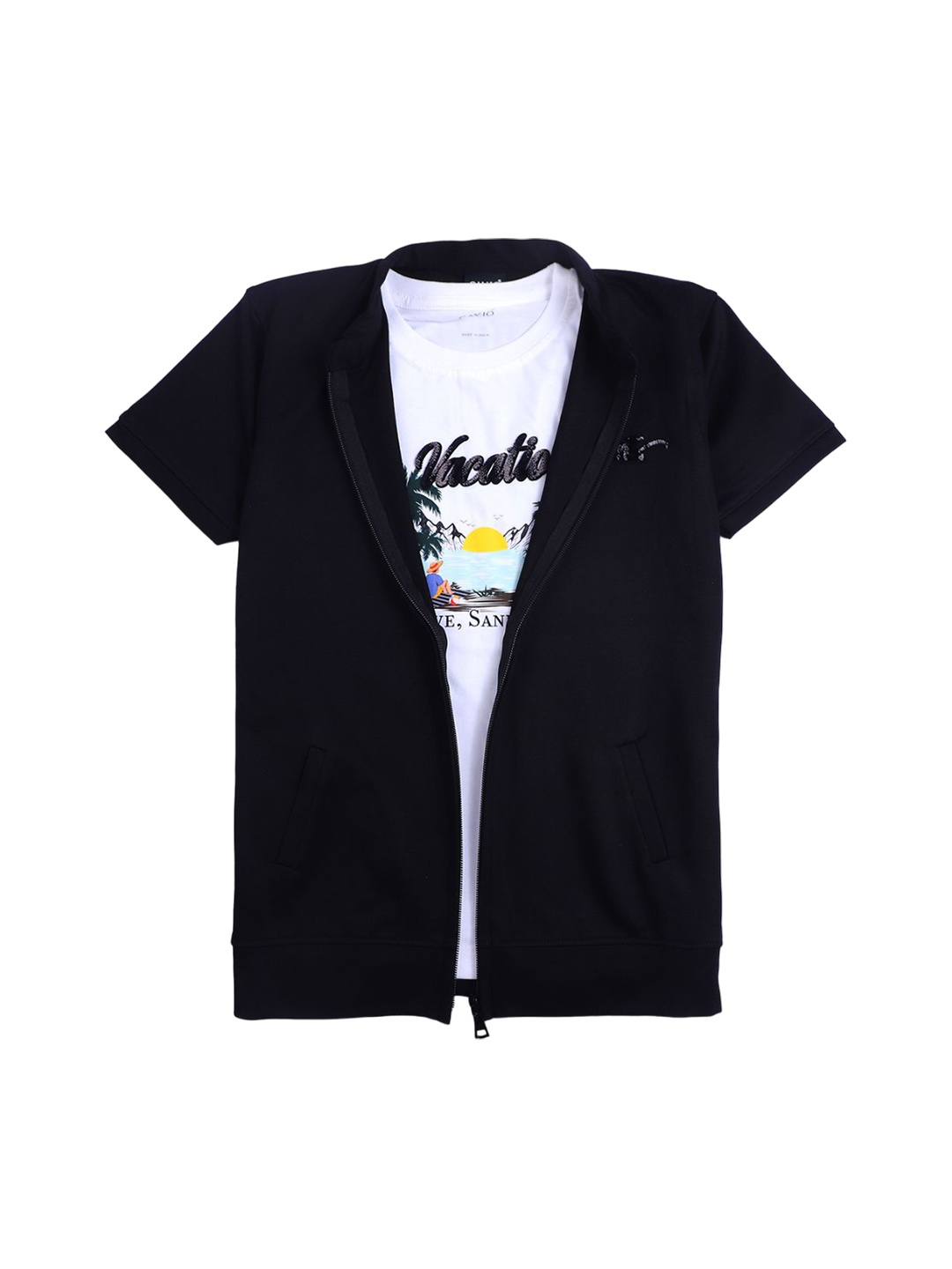 

CAVIO Boys Lightweight Longline Open Front Jacket with Embroidered, Black