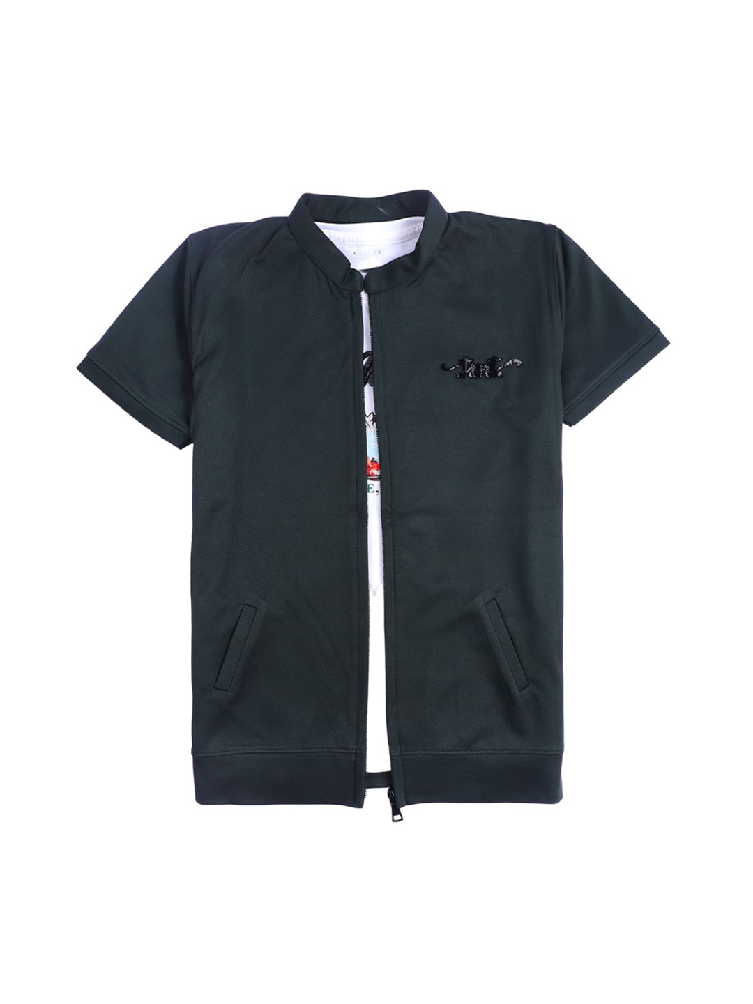 

CAVIO Boys Lightweight Longline Open Front Jacket with Embroidered, Green